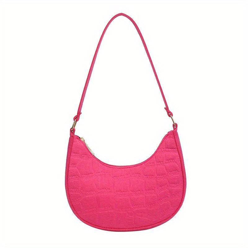 Solid Zipper Shoulder Bag for Ladies