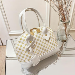 Geometric Pattern Shoulder Bag PU Leather Top Handle Handbag