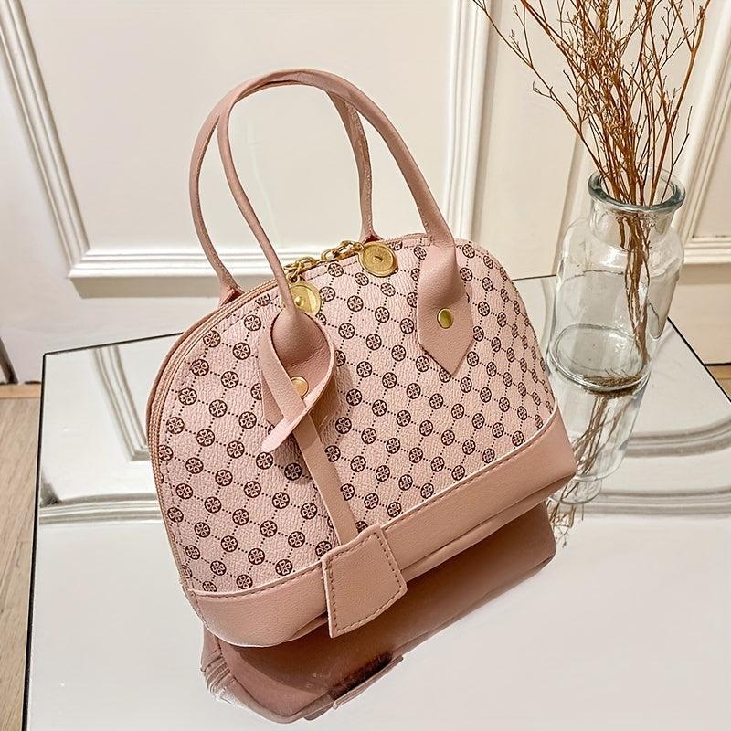 Geometric Pattern Shoulder Bag PU Leather Top Handle Handbag