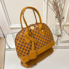 Geometric Pattern Shoulder Bag PU Leather Top Handle Handbag