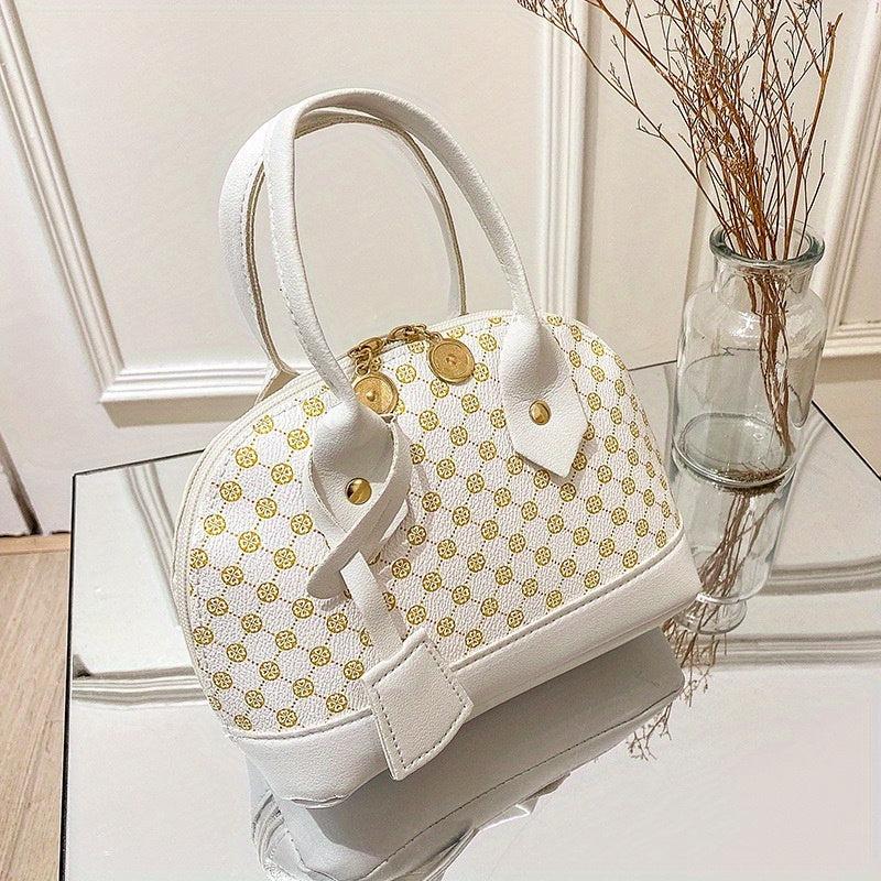 Geometric Pattern Shoulder Bag PU Leather Top Handle Handbag
