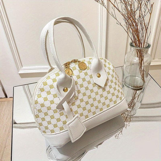 Geometric Pattern Shoulder Bag PU Leather Top Handle Handbag