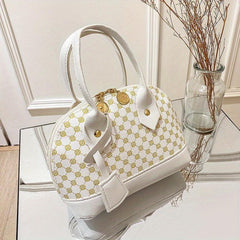 Geometric Pattern Shoulder Bag PU Leather Top Handle Handbag