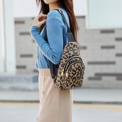 Leopard Pattern Sling Bag Faux Leather Chest Purse Crossbody Bag