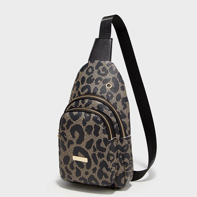 Leopard Pattern Sling Bag Faux Leather Chest Purse Crossbody Bag