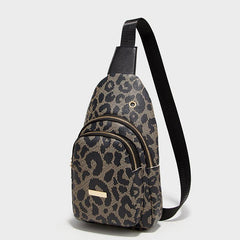 Leopard Pattern Sling Bag Faux Leather Chest Purse Crossbody Bag
