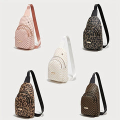 Leopard Pattern Sling Bag Faux Leather Chest Purse Crossbody Bag