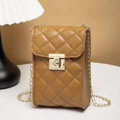 Solid Square Bag Argyle Pattern Turn Lock Chain Bag