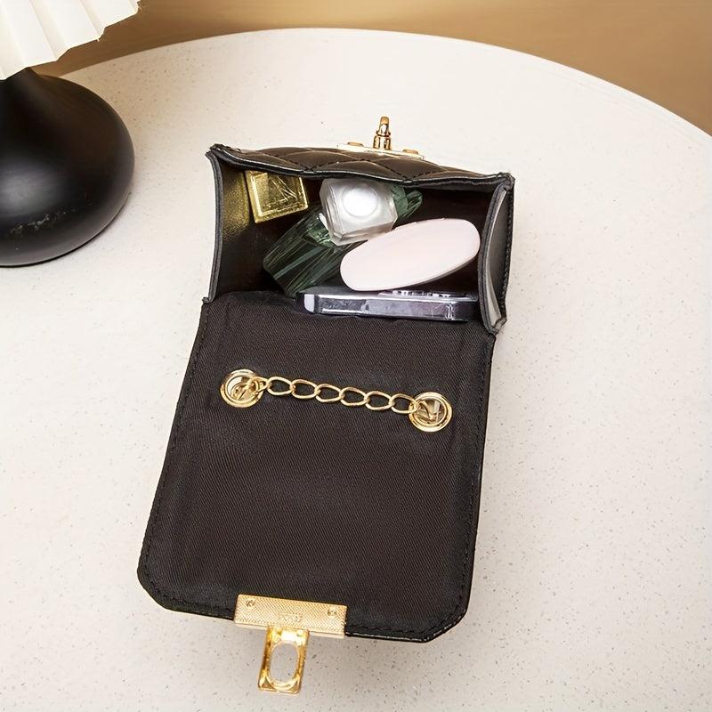 Solid Square Bag Argyle Pattern Turn Lock Chain Bag