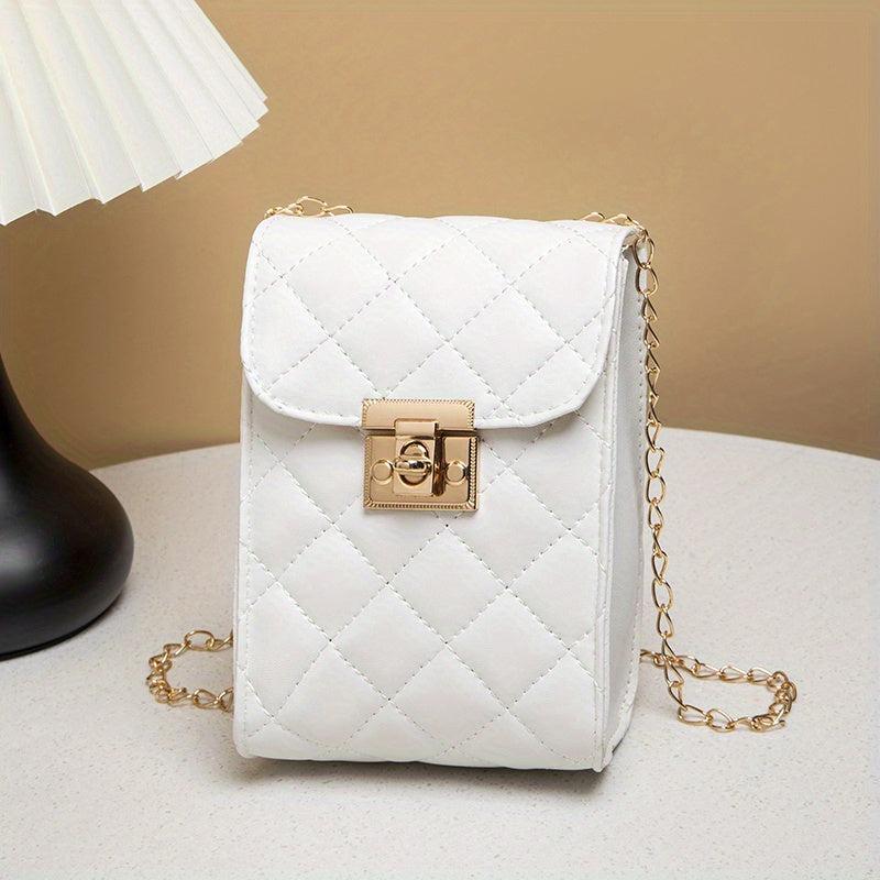 Solid Square Bag Argyle Pattern Turn Lock Chain Bag