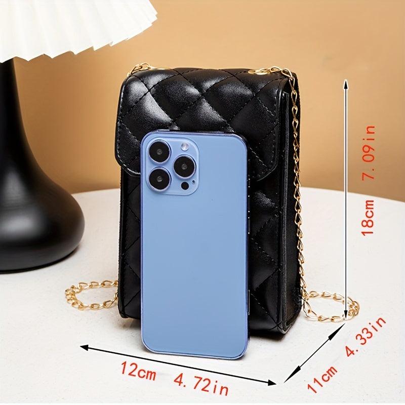 Solid Square Bag Argyle Pattern Turn Lock Chain Bag