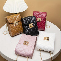 Solid Square Bag Argyle Pattern Turn Lock Chain Bag
