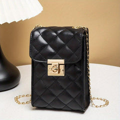 Solid Square Bag Argyle Pattern Turn Lock Chain Bag