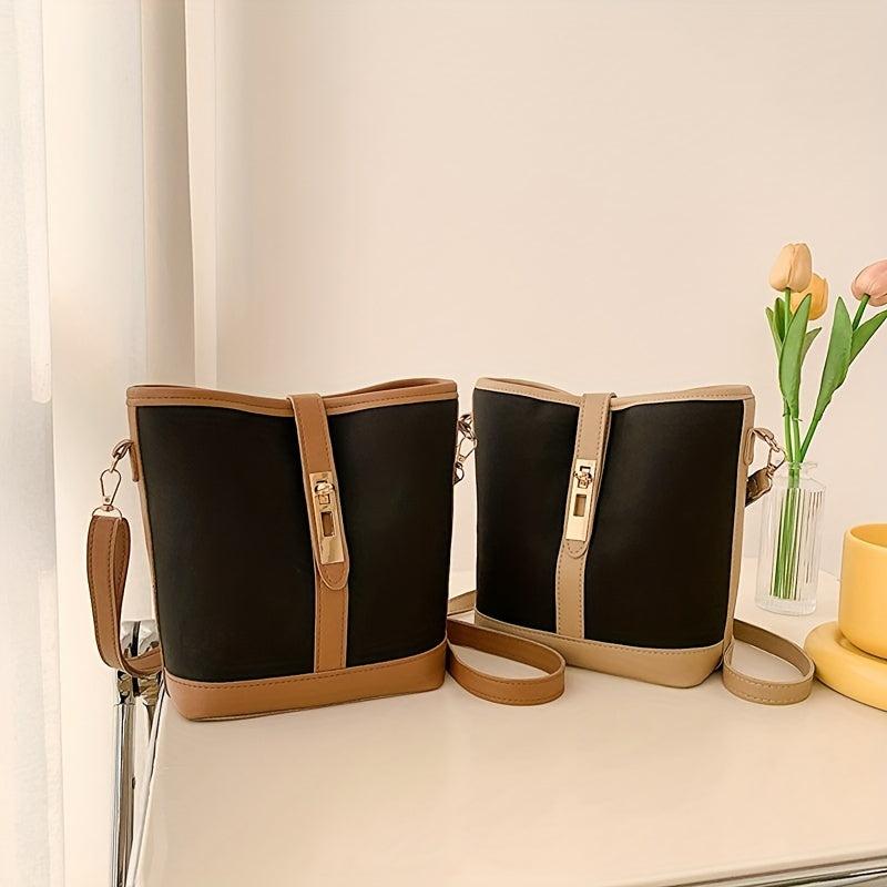 Colorblock Bucket Bag Turn Lock Shoulder Bag