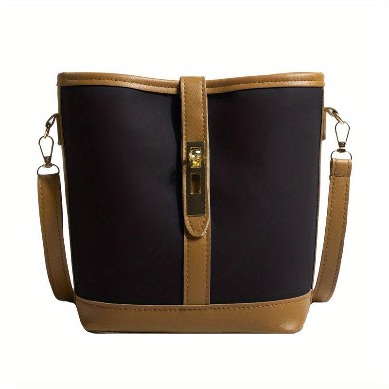 Colorblock Bucket Bag Turn Lock Shoulder Bag