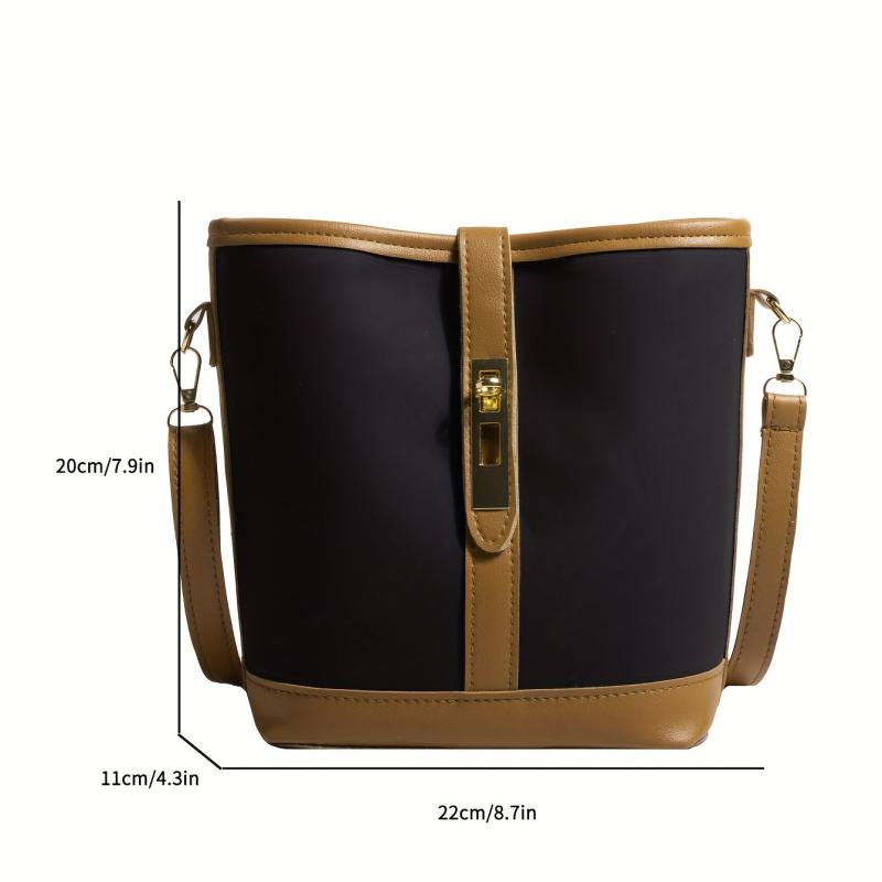 Colorblock Bucket Bag Turn Lock Shoulder Bag