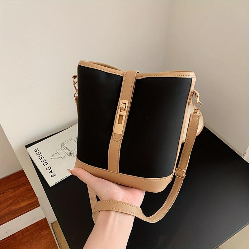 Colorblock Bucket Bag Turn Lock Shoulder Bag