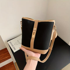 Colorblock Bucket Bag Turn Lock Shoulder Bag