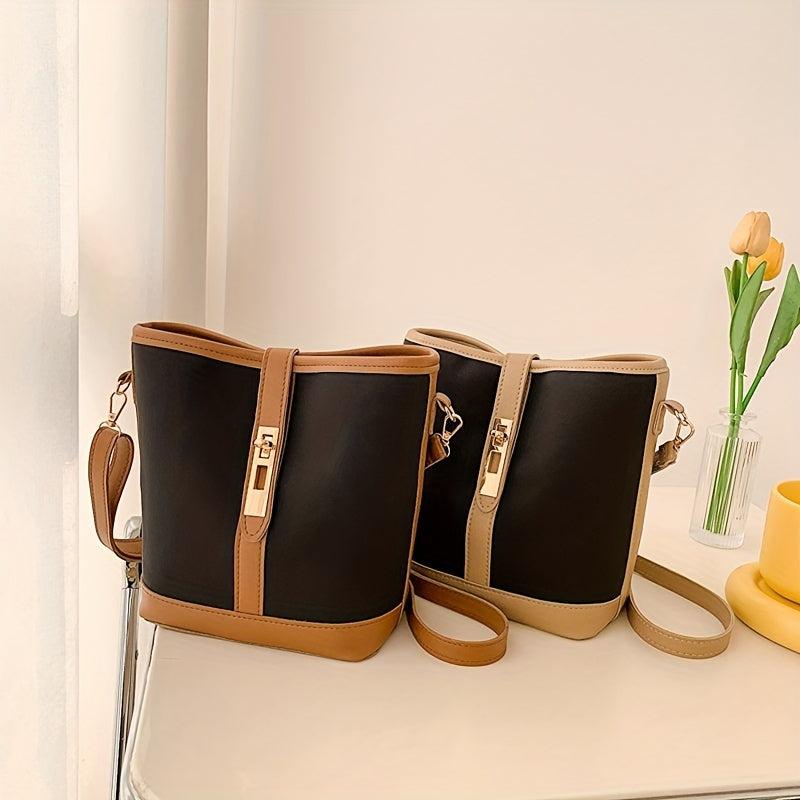 Colorblock Bucket Bag Turn Lock Shoulder Bag