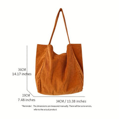 Corduroy Tote Bag Large Capacity Shoulder Bag Reusable