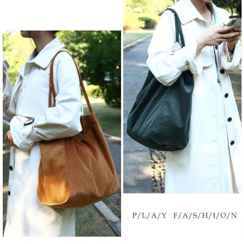 Corduroy Tote Bag Large Capacity Shoulder Bag Reusable