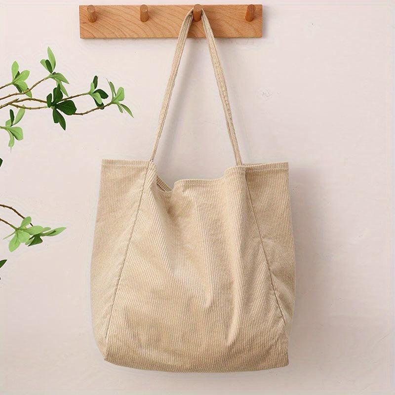Corduroy Tote Bag Large Capacity Shoulder Bag Reusable