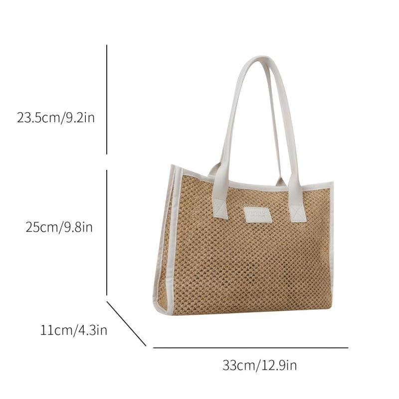 Summer Straw Tote Bag Colorblock Woven Shoulder Bag Travel Bohemian Bag