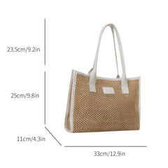 Summer Straw Tote Bag Colorblock Woven Shoulder Bag Travel Bohemian Bag