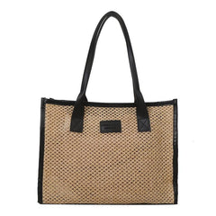 Summer Straw Tote Bag Colorblock Woven Shoulder Bag Travel Bohemian Bag