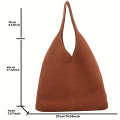 Knitted Shoulder Bag Solid Crochet Tote Bag