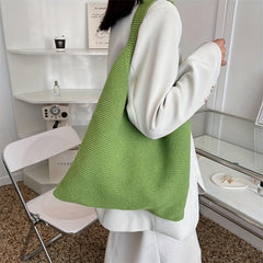 Knitted Shoulder Bag Solid Crochet Tote Bag