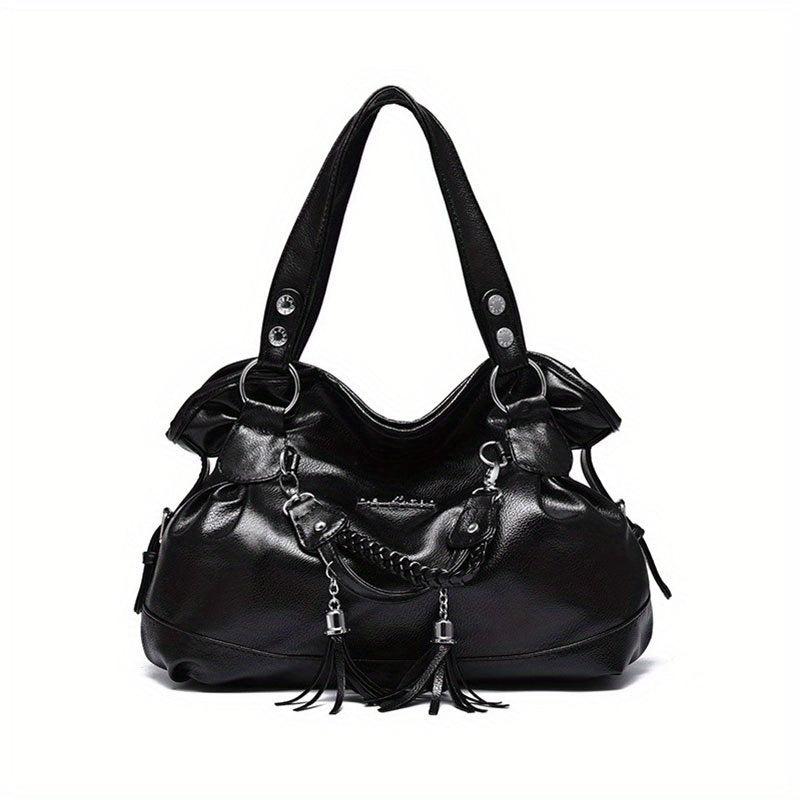 Vintage Drawstring Tote Bag Soft Faux Leather Satchel