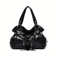 Vintage Drawstring Tote Bag Soft Faux Leather Satchel
