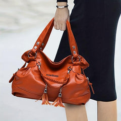 Vintage Drawstring Tote Bag Soft Faux Leather Satchel