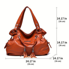 Vintage Drawstring Tote Bag Soft Faux Leather Satchel