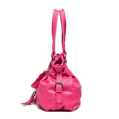 Vintage Drawstring Tote Bag Soft Faux Leather Satchel