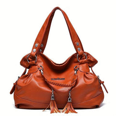 Vintage Drawstring Tote Bag Soft Faux Leather Satchel
