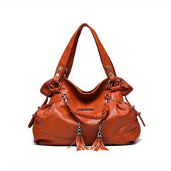 Vintage Drawstring Tote Bag Soft Faux Leather Satchel