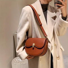 Vintage Saddle Bag Solid Buckle Flap Purse Faux Leather Crossbody