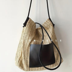 Straw Woven Large Capacity Tote Bag Lightweight Shoulder Bag