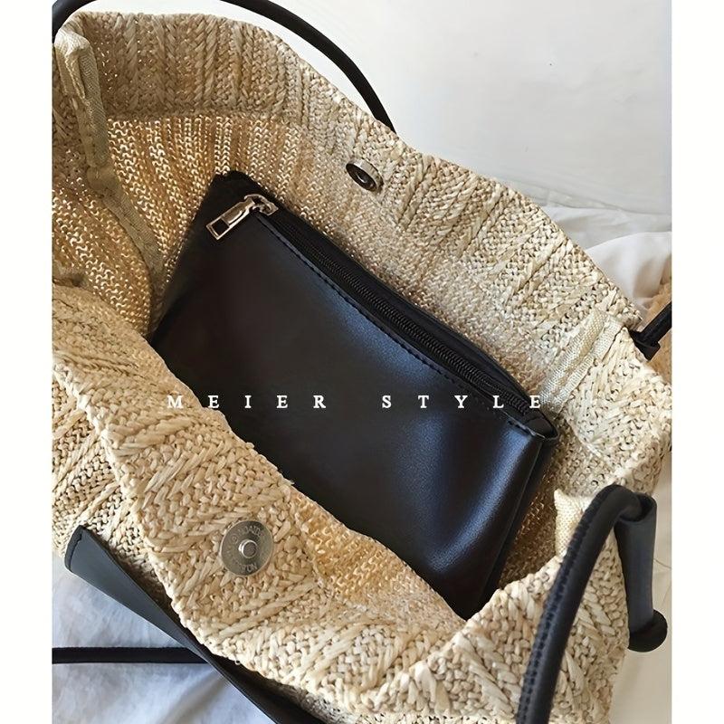 Straw Woven Large Capacity Tote Bag Lightweight Shoulder Bag