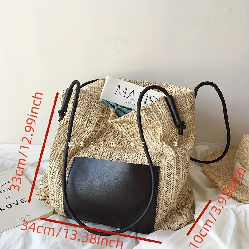 Straw Woven Large Capacity Tote Bag Lightweight Shoulder Bag