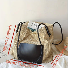 Straw Woven Large Capacity Tote Bag Lightweight Shoulder Bag