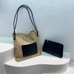 Straw Woven Large Capacity Tote Bag Lightweight Shoulder Bag