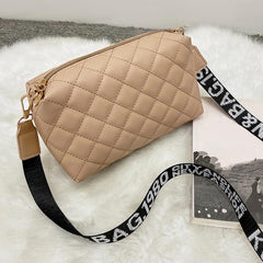 Argyle Quilted Shoulder Bag Crossbody Purse With Wide Strap