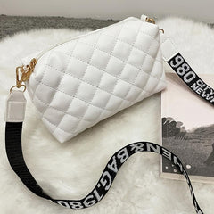 Argyle Quilted Shoulder Bag Crossbody Purse With Wide Strap