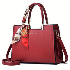 Large Capacity Shoulder Bag Solid Scarf Decor Tote Bag