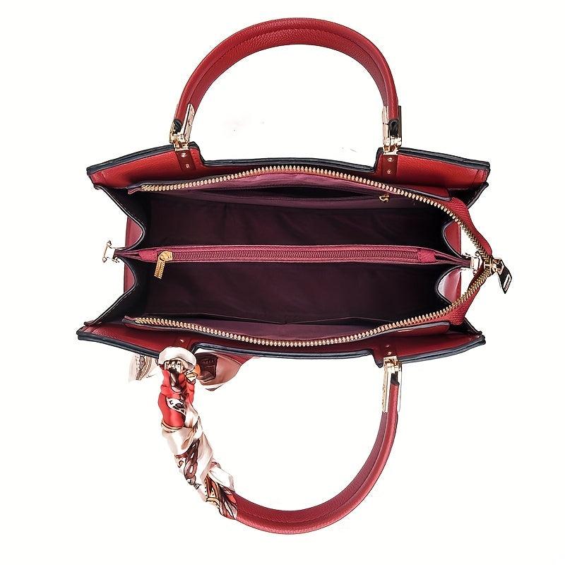 Large Capacity Shoulder Bag Solid Scarf Decor Tote Bag