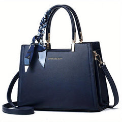 Large Capacity Shoulder Bag Solid Scarf Decor Tote Bag