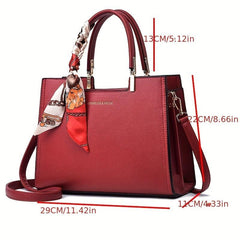 Large Capacity Shoulder Bag Solid Scarf Decor Tote Bag